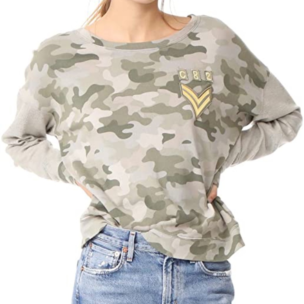 NWT Rails Kelli Sweatshirt Camo Print Military Patch sz XS